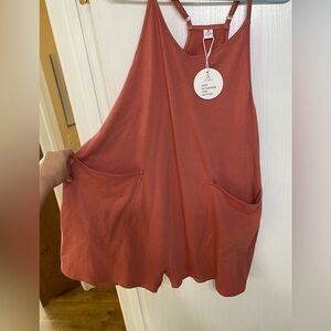 Rust Orange Sleeveless Romper with Pockets